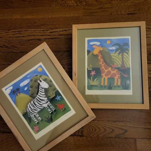 Framed Pair Art prints,11"x 12 3/4", natural 3/4"wood frame matted in soft green - Picture 2 of 5